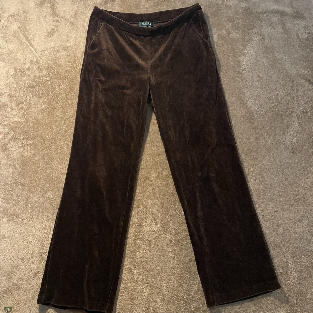 Lauren Ralph Lauren Pants Women's Medium Velour Brown Velvet High Rise Stretch
